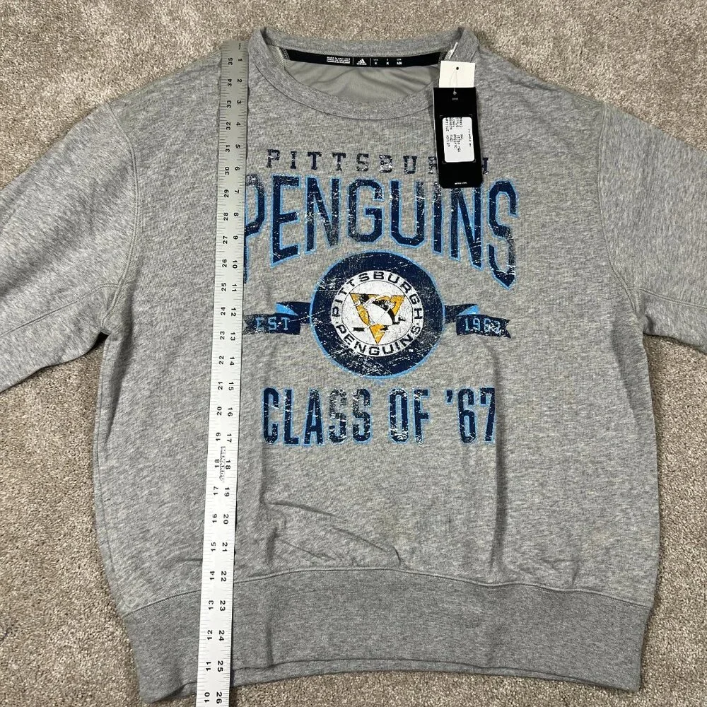 Adidas Mens Medium Heather Gray Pittsburgh Penguins Alternate NHL Sweatshirt NWT